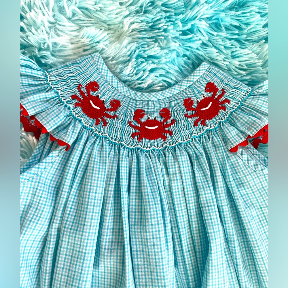 Smocked Auction Gingham Crab Dress 2T